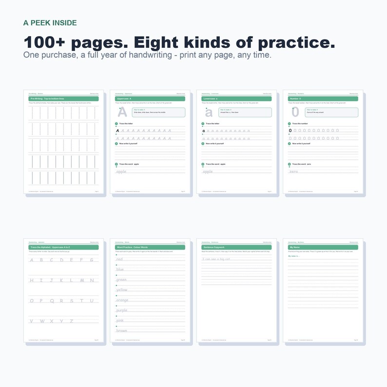 Handwriting Practice Worksheets, Letters, Numbers, Sentences (Digital Download) image 4