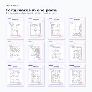 40 Printable Mazes for Kids, 4 Levels, Pencil Control Activity Pages (PDF) image 4