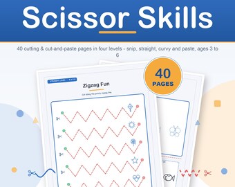 Scissor Skills Printables, 40 Cutting Practice Pages, Preschool Fine Motor Activity (PDF)