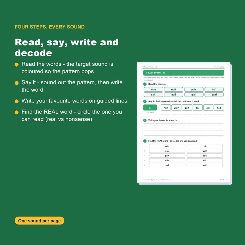 Vowel Teams Phonics Worksheets, Long Vowel Practice, First Grade Printable (Digital Download) image 3