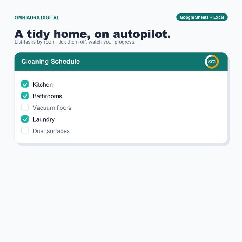 Home Cleaning Schedule Tracker, Chore Planner (Google Sheets Excel) image 1