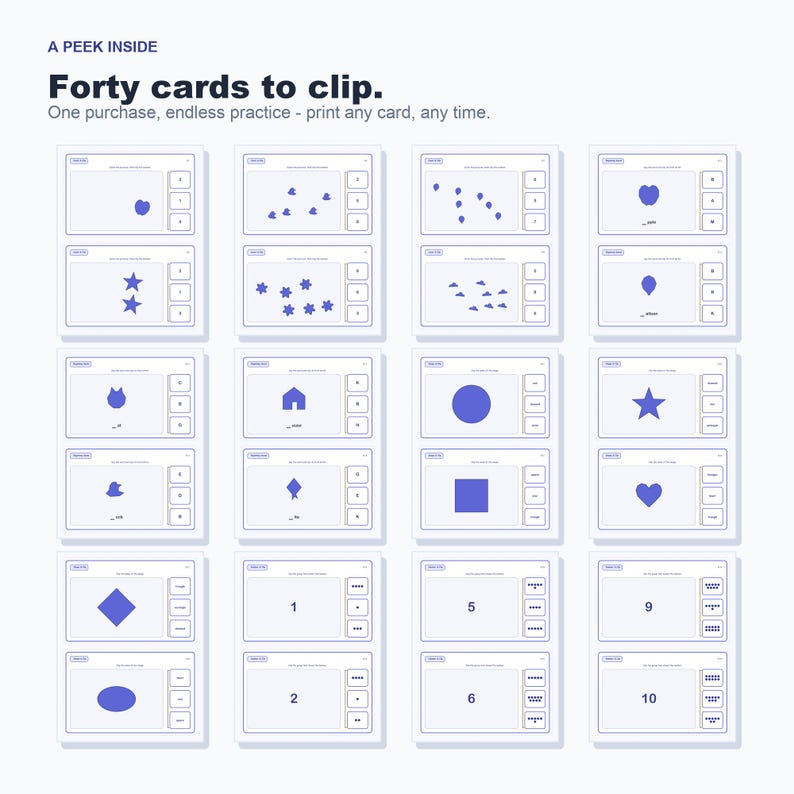 Montessori Clip Cards, 40 Count, Letter, Shape, Number Task Cards (Digital Download) image 4