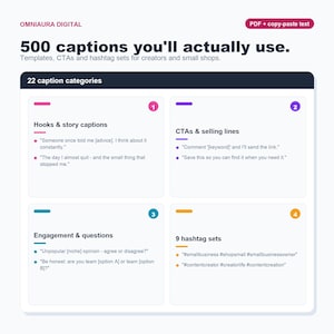 500 plantillas de subtítulos y hashtags para Instagram para creadores (descarga digital) imagen 1