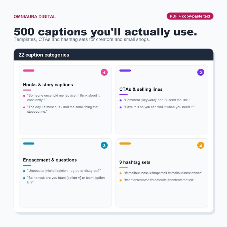 500 plantillas de subtítulos y hashtags para Instagram para creadores (descarga digital) imagen 1