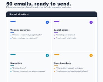 Más de 50 plantillas de correo electrónico para creadores: Boletín de bienvenida para el lanzamiento (descarga digital).