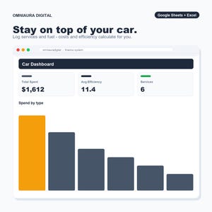 Car Maintenance Log, Vehicle Service Fuel Tracker (Google Sheets Excel) image 1