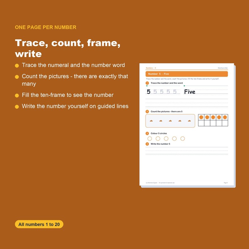 Numbers Counting Workbook 1-20, Preschool Math Tracing (Digital Download) image 3
