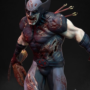 Zombie Wolverine Fanart STL Statue | 1/6 Scale | Undead Claw Mutant Battle Diorama | 3D STL Print File Model Download