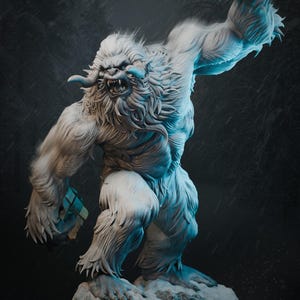 Yeti Fanart STL Statue + Büste | 1/6 Maßstab | Mythisches Schneeungeheuer mit Dynamischer Angriffs Pose | 3D STL Druckdatei Modell Download