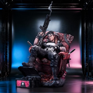 Estatua STL de fanart de Urban Vigilante + Busto / Múltiples escalas / Guerrero táctico en pose sentada con armas / Descarga del modelo de archivo STL para impresión 3D