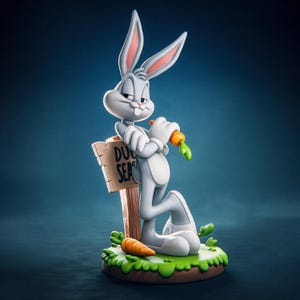 Estatua STL de Bugs Bunny de Looney Tunes / Pose Clásica de Zanahoria / Modelo para Impresión 3D / Archivo STL Digital