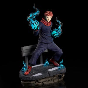 Posąg Cursed Fighter Fanart STL | Skala 1/6 | Dynamiczna poza z podstawą z energią niebieskiego płomienia | Pobierz model w pliku do druku 3D STL