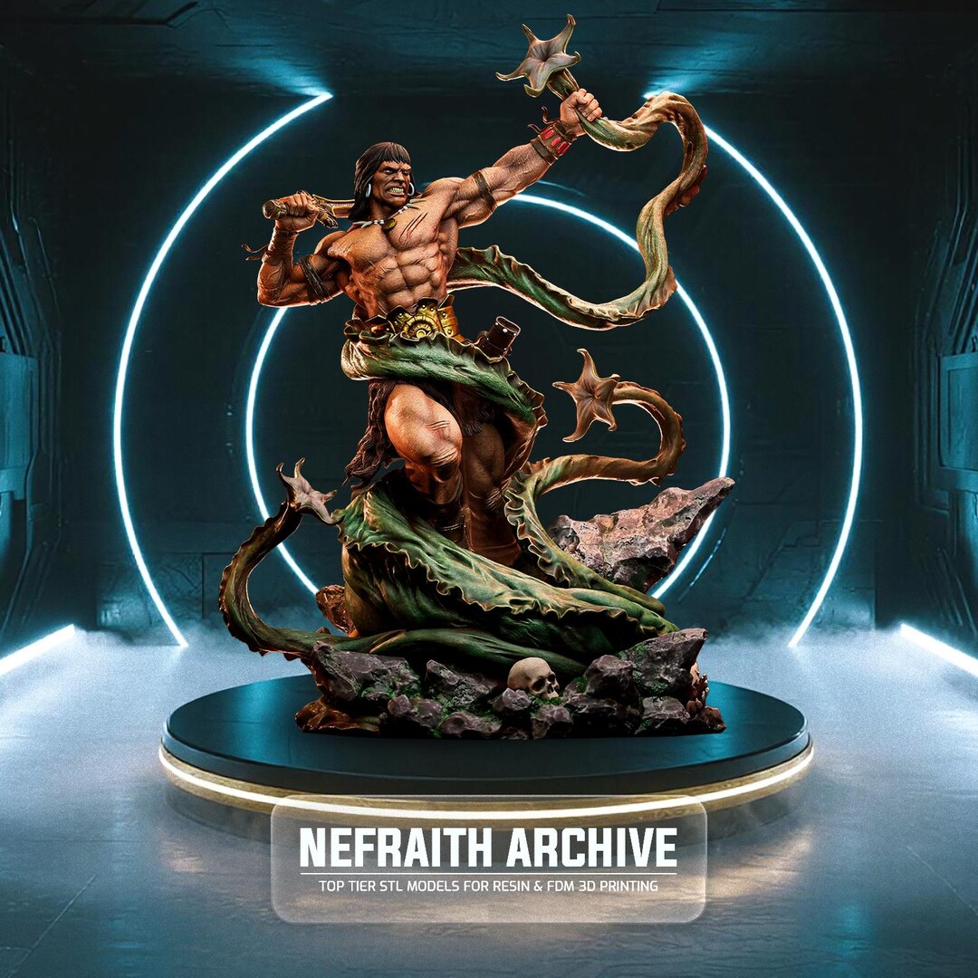 Savage Warrior Fanart STL Statue | 1/6 Scale | Jungle Battle Pose With ...