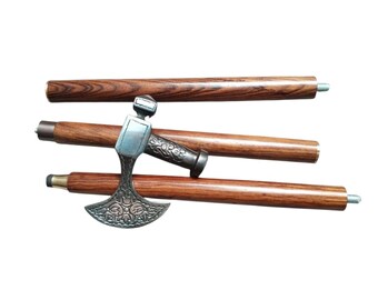 Bastón con mango de hacha personalizado / Bastón de madera estilo vikingo