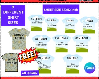 All Over T-Shirt Sublimation Template | T-Shirt Outline Blank Design | Canva Drag & Drop DIY Full Print T-Shirt File + FREE 3 D Shirt Mockup