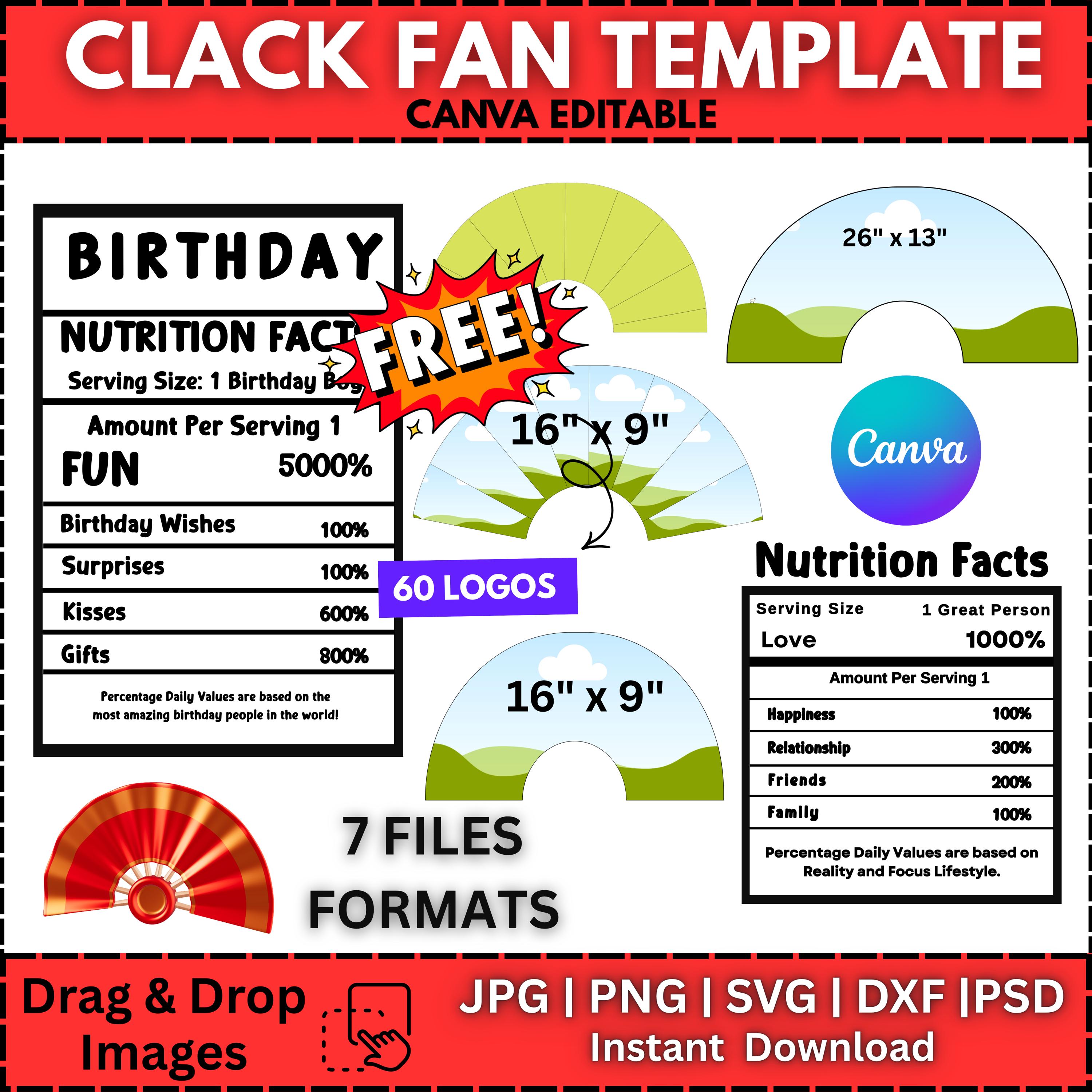 Clack Fan Template Bundle: 4 Sizes, Editable Canva Design (digital ...