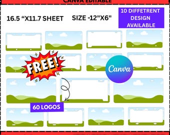 10x registreringsskyltsmallpaket | Redigerbara Canva-registreringsskyltsdesigner | Registreringsram SVG PNG | Sublimeringsblank digital nedladdning
