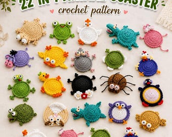 22-in-1 Animal Crochet Coaster Patterns, Mug Hugger Bundle, animals cup holder (PDF + VIDEO TUTORIAL)