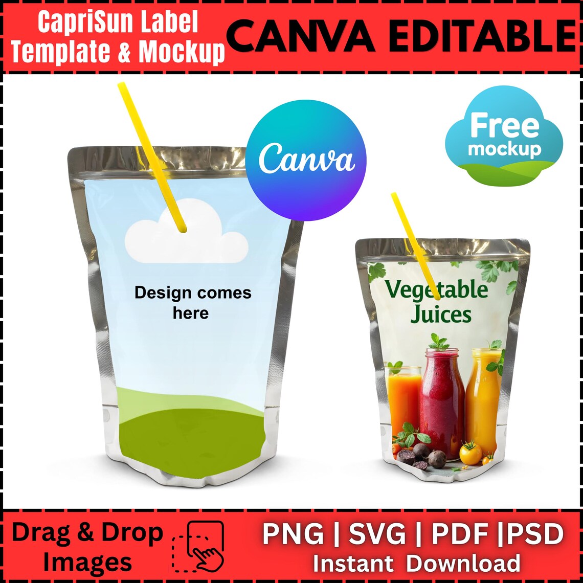 Capri Sun Canva Template Editable Juice Pouch Label Blank Caprisun ...