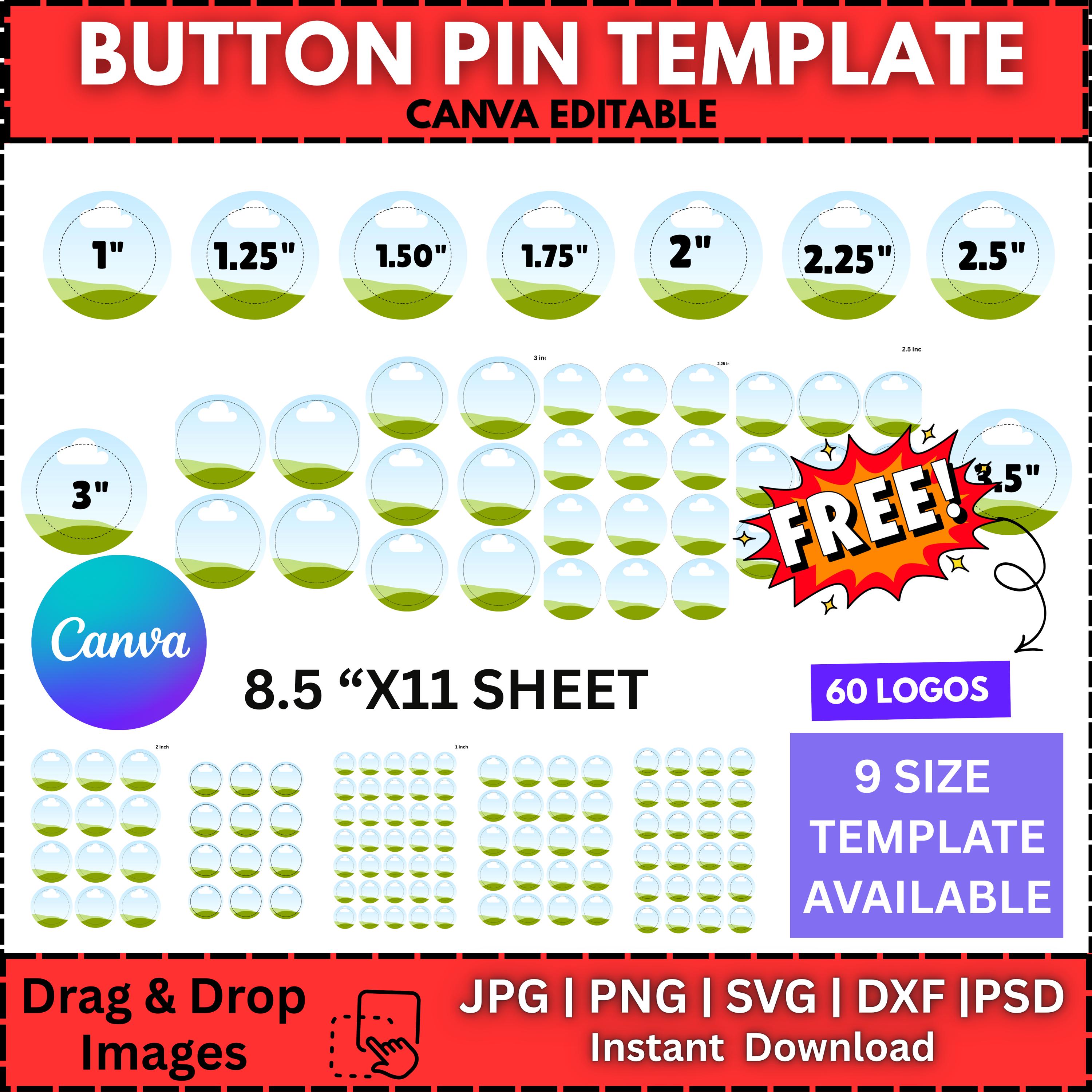 Button Frame Pin 9x Button Pin Template Bundle | Editable Canva Frames | Blank Pinback ...