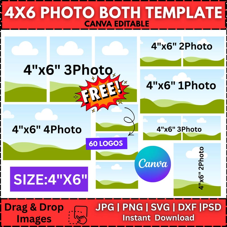 4x6 Photobooth Template Bundle | 16 PSD Photo Strip & Collage Overlays ...