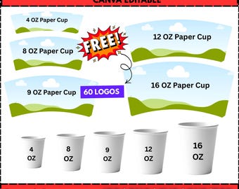 Paper Cup Wrapper Template Bundle,4oz 8oz 9oz 12oz 16oz Paper Cup Blank Coffee Cup Wrapper Bundle,5 sizes Paper Cup Template Canva Editable