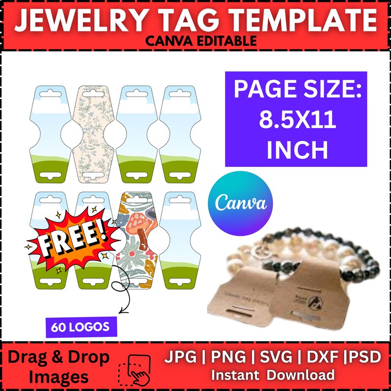 Jewelry Tag Template | Bracelet & Necklace Display Card | Fold Over ...
