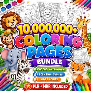 10.000.000+ Malseiten Bündel Plr Mrr | 100.000+ Malbücher Pdf Png svg Ai | Kinder & Erwachsene