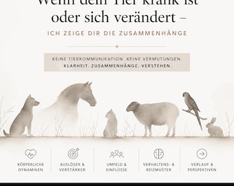 If your animal is sick or its behavior has changed – I will show you the connections (not animal communication).