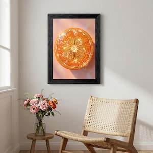 Disco Orange Slice Canvas Print | Iridescent Mosaic Citrus Wheel, Y2K Kitchen Art