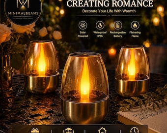 Lámpara solar LED sin llama con forma de vela / Luz parpadeante impermeable para exteriores, ideal para jardín, patio, bodas y decoración de mesas.