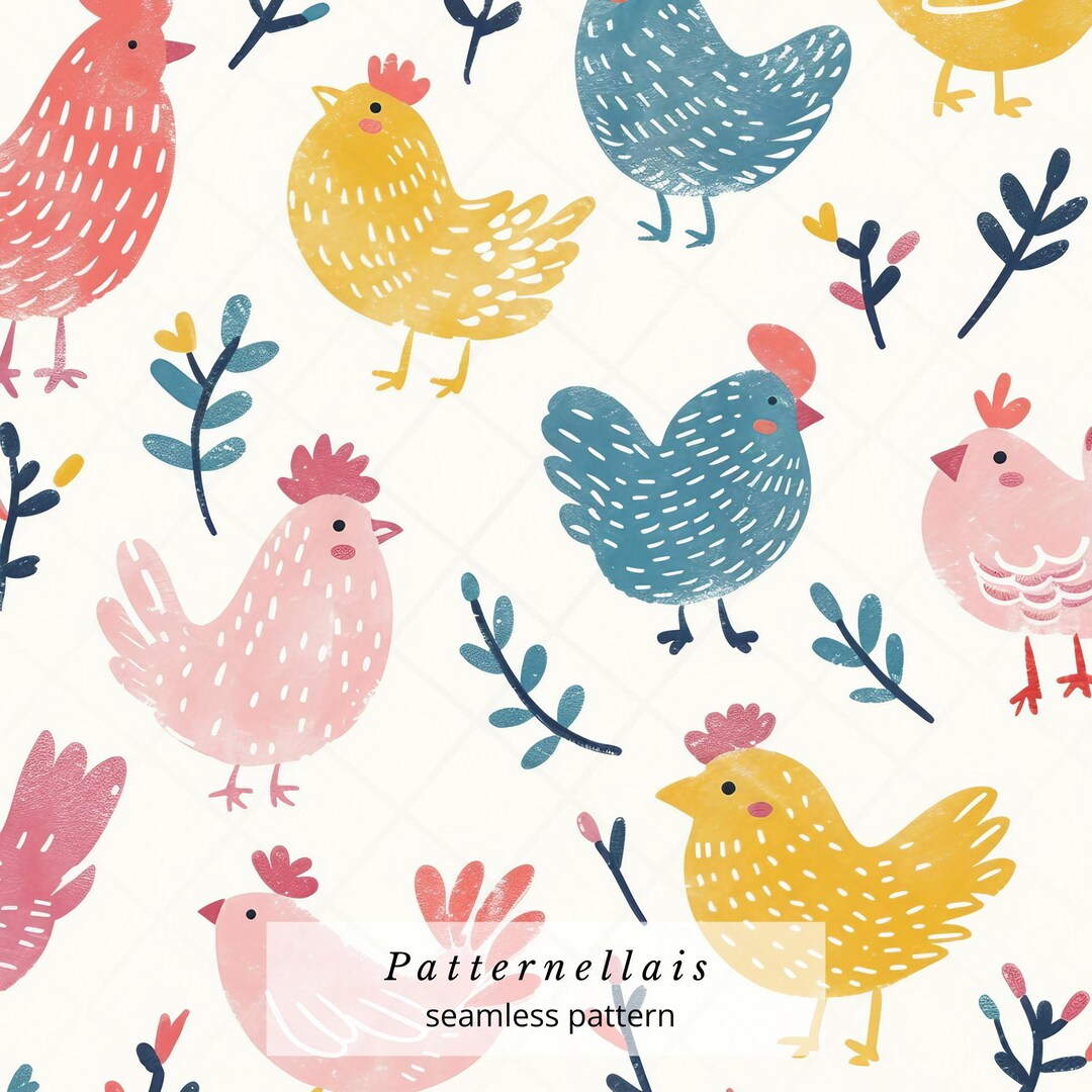 Seamless Cute Chicken Pattern, Repeating Pattern, Digital Paper, Farm ...