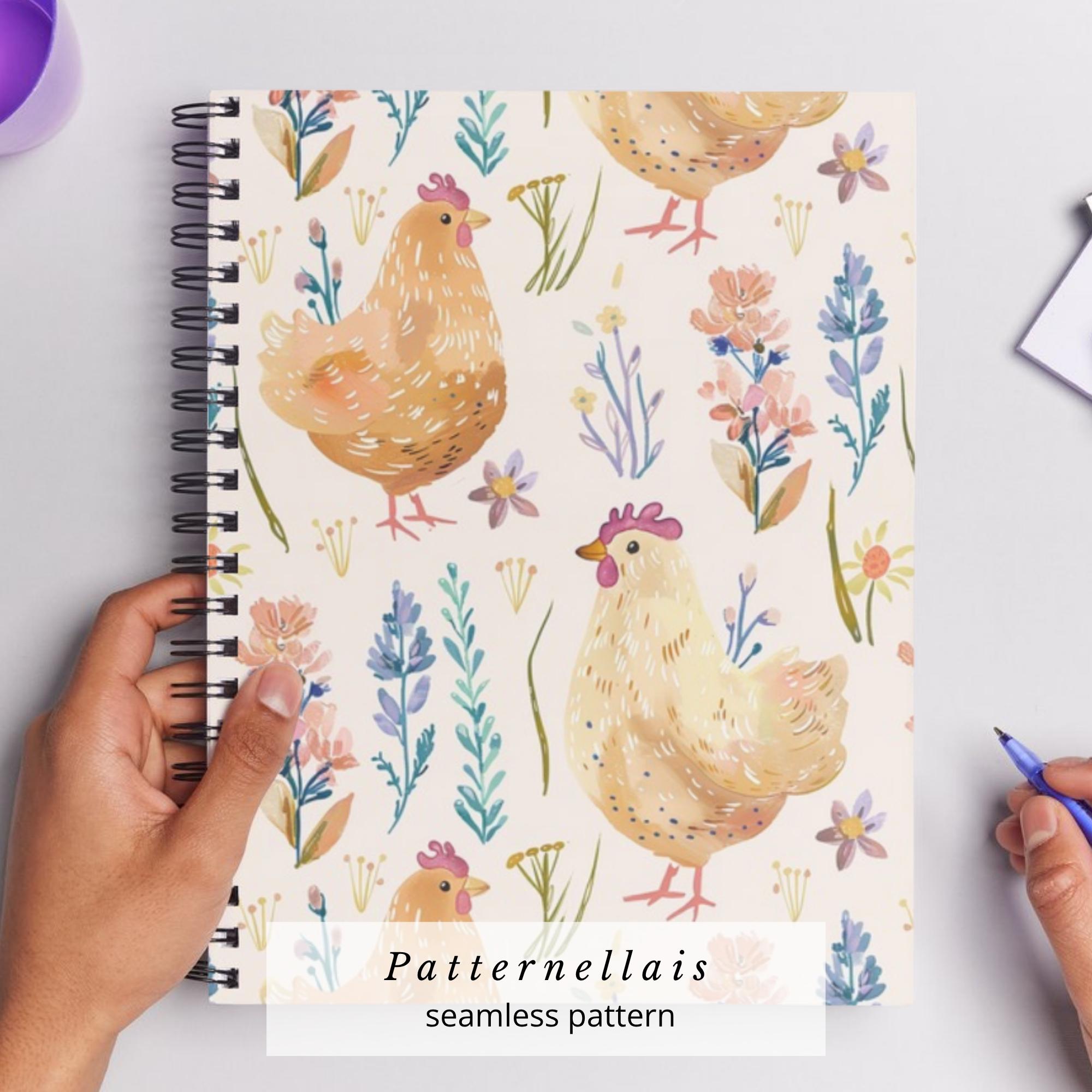 Chicken Seamless Pattern Digital Paper, Farmhouse Hen Floral Printable ...