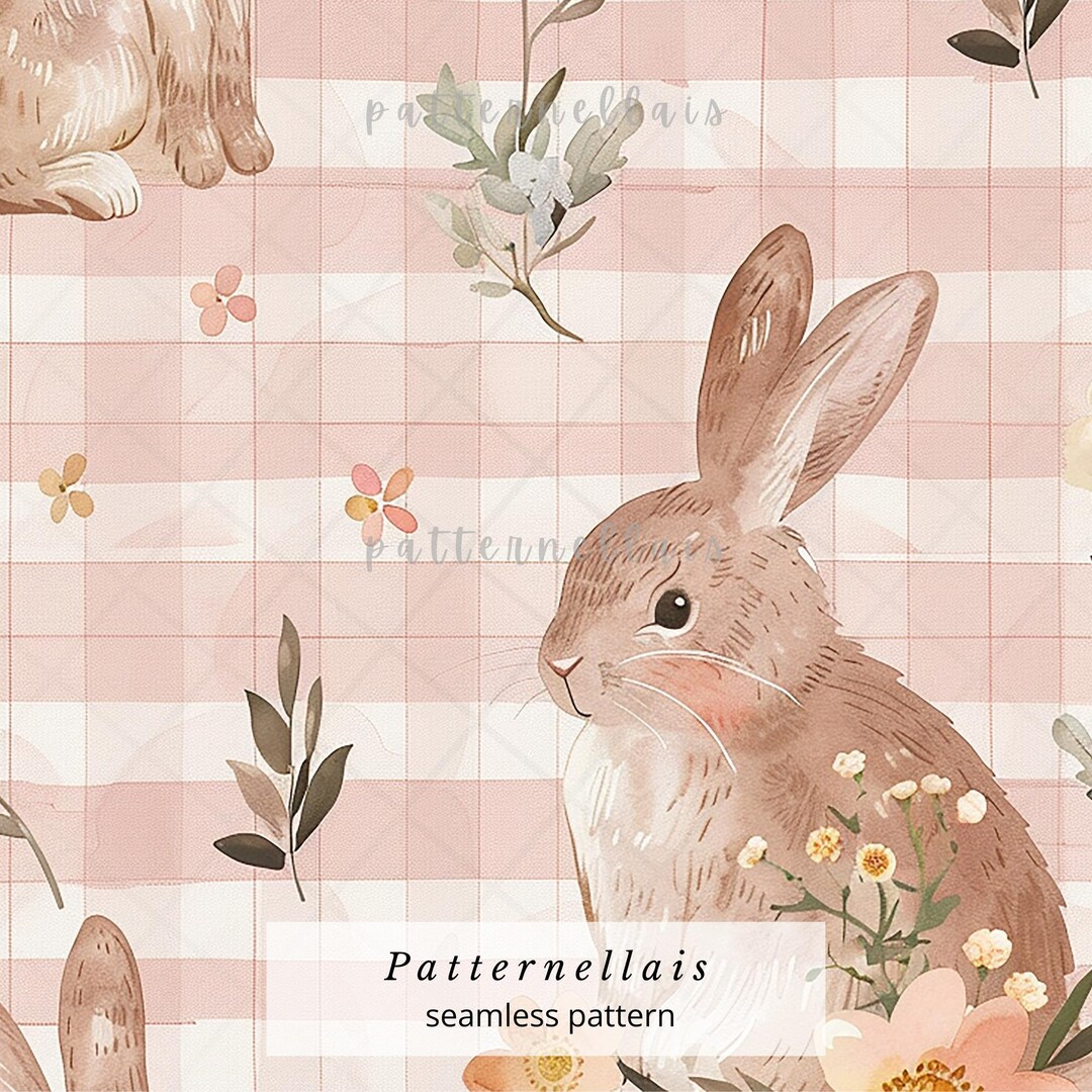 Spring Bunny Seamless Pattern Digital Paper, Floral Rabbit Printable ...