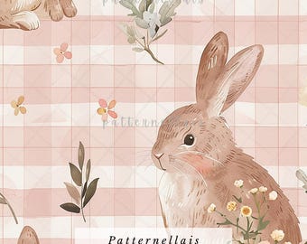 Spring Bunny Seamless Pattern Digital Paper, Floral Rabbit Printable ...