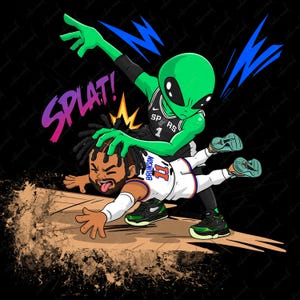 Alien Basketball Splat PNG, Funny Basketball Graphic, Sports Cartoon PNG, Basketball Fan Sublimation Design, Instant Download PNG