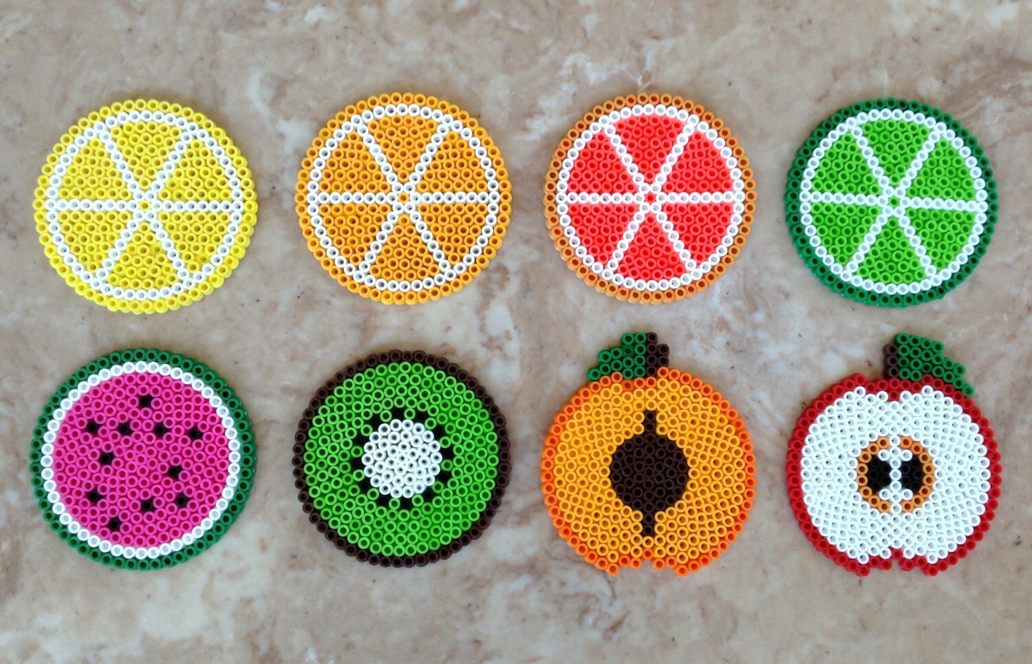 Set of 8 fruitthemed Perler bead coasters Etsy