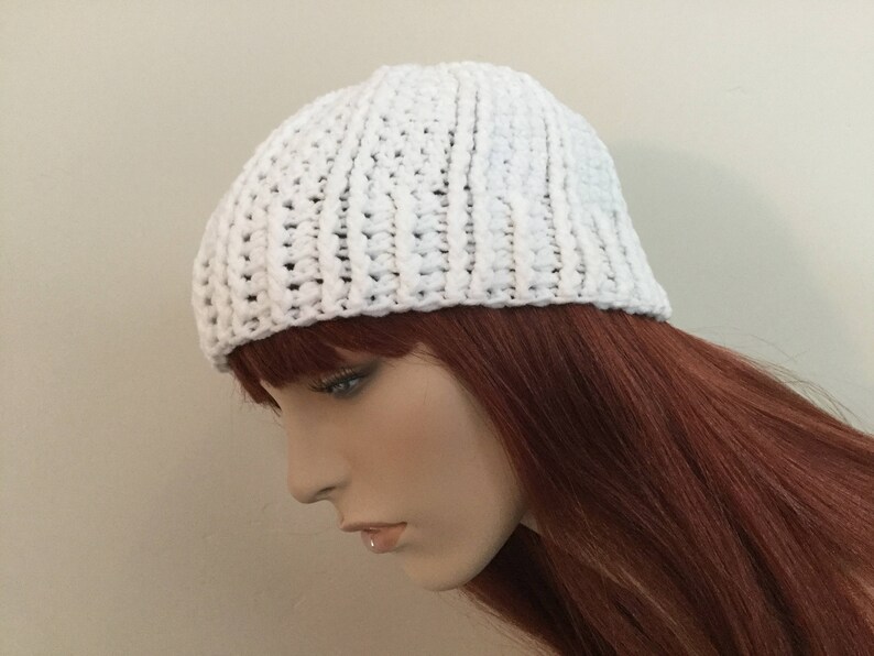 - READY TO SHIP! White Crochet Ribbed Beanie