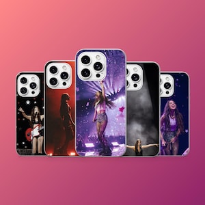 May include: Five smartphone cases displaying images of a performer on stage. The cases show different concert moments, with varied backgrounds and lighting. The cases are designed to fit a mobile phone.