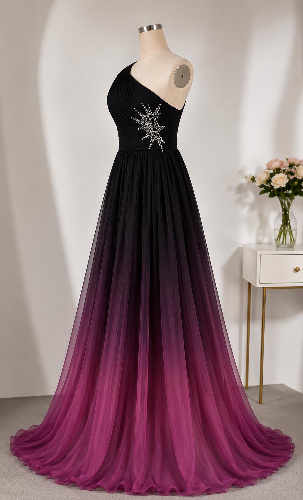 One Shoulder Ombre Prom Dress