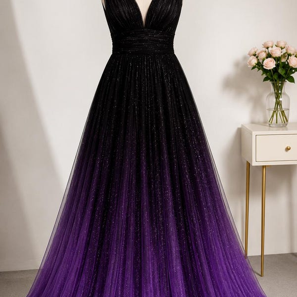 Lavender Gradient Gown, Sparkly Princess Silhouette, Sleeveless Gala Attire, Elegant Reception Outfit, Handmade Couture