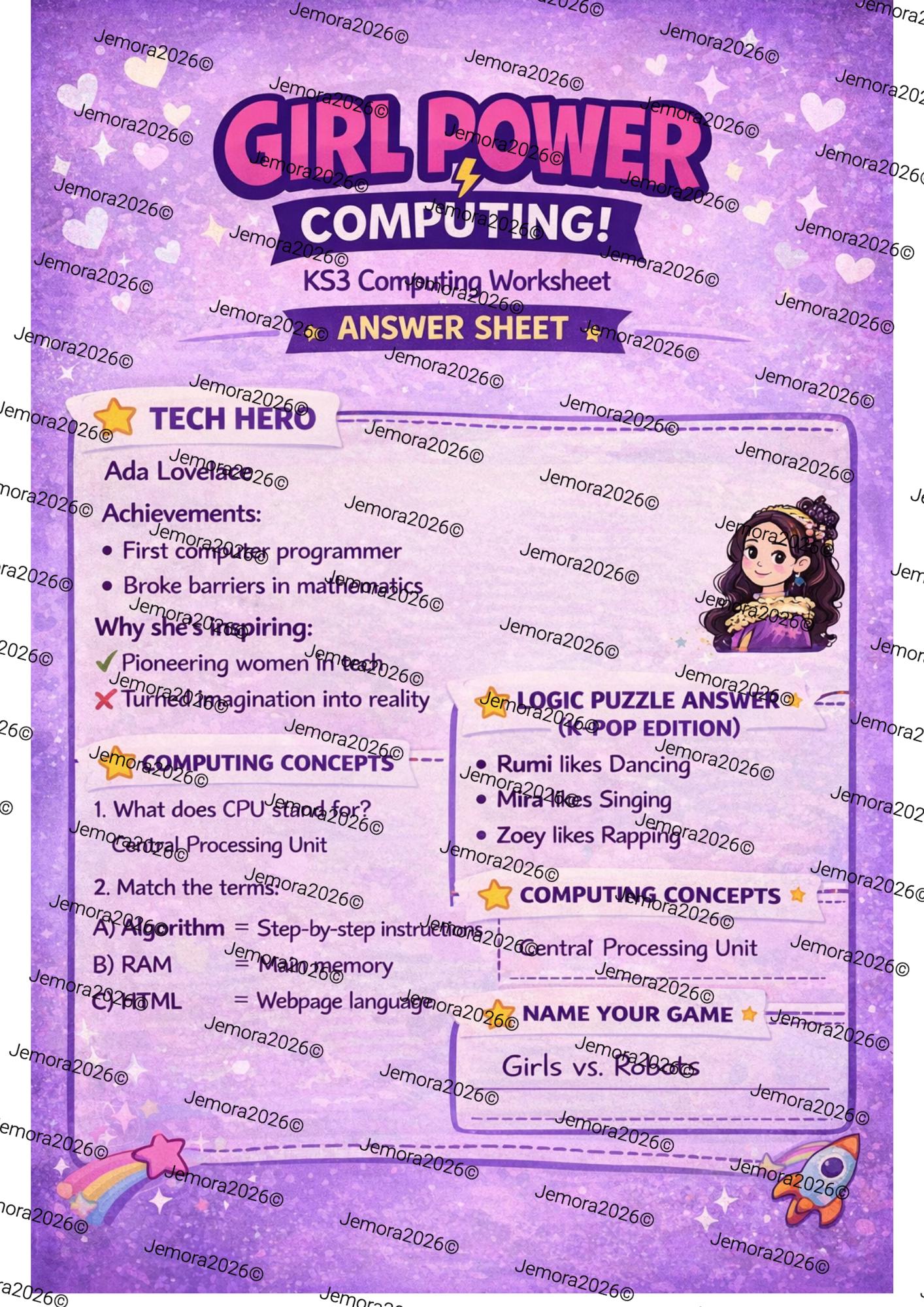 K-pop Girl Power KS3 Computing Worksheet – Logic Puzzle Starter (PDF ...