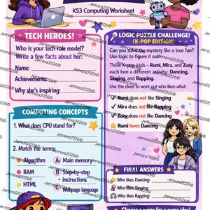 Hoja de ejercicios de informática K-Pop Girl Power para KS3 – Rompecabezas de lógica para principiantes (Descarga en PDF sin marca de agua)