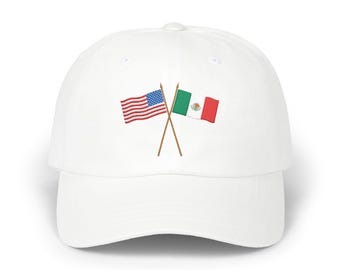Mexican American Dad Hat | Crossed USA Mexico Flags Embroidered | De Aqui De Alla | Heritage Pride