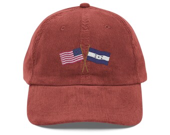 Honduras American Hat | Embroidered Dad Cap | De Aquí De Allá | Honduran American Gift | Corduroy