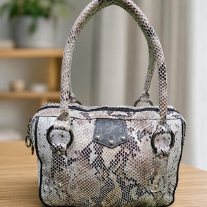 Python Print Leather Handbag for Women, Snakeskin Pattern Top Handle Bag, Elegant Satchel Purse, Luxury Shoulder Tote, Gift for Her