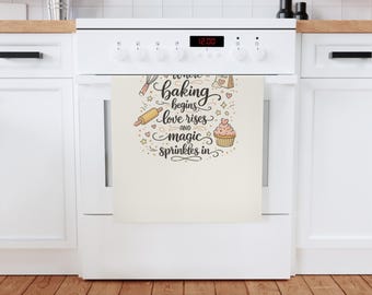 Strofinaccio da cucina in cotone biologico / Strofinaccio da cucina "Dove inizia la cottura, nasce l'amore"