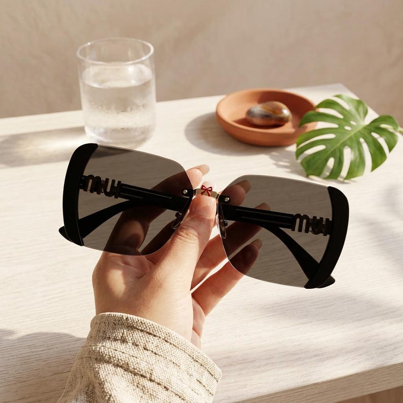 Damsolglasögon med fyrkantig båge och UV400-bågar, moderiktiga bilglasögon bild 5
