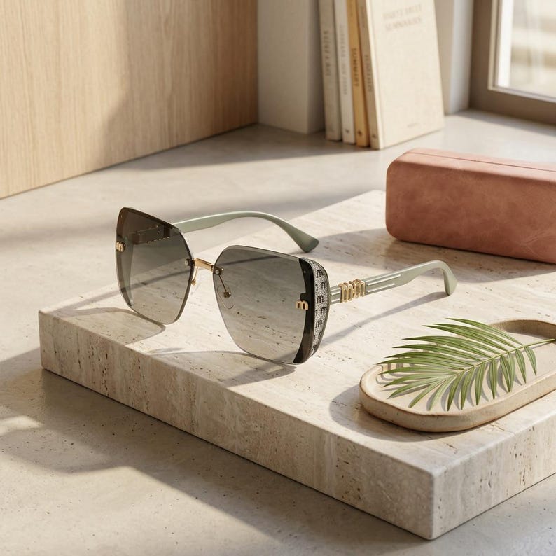 Damsolglasögon med fyrkantig båge och UV400-bågar, moderiktiga bilglasögon bild 9