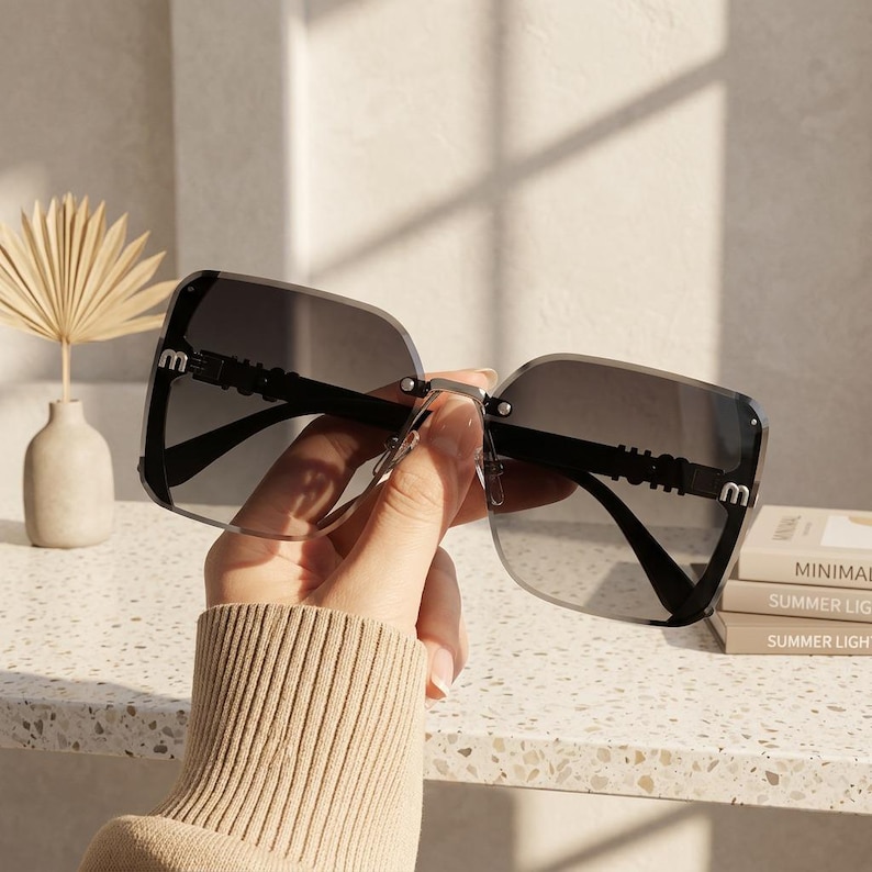 Damsolglasögon med fyrkantig båge och UV400-bågar, moderiktiga bilglasögon bild 8
